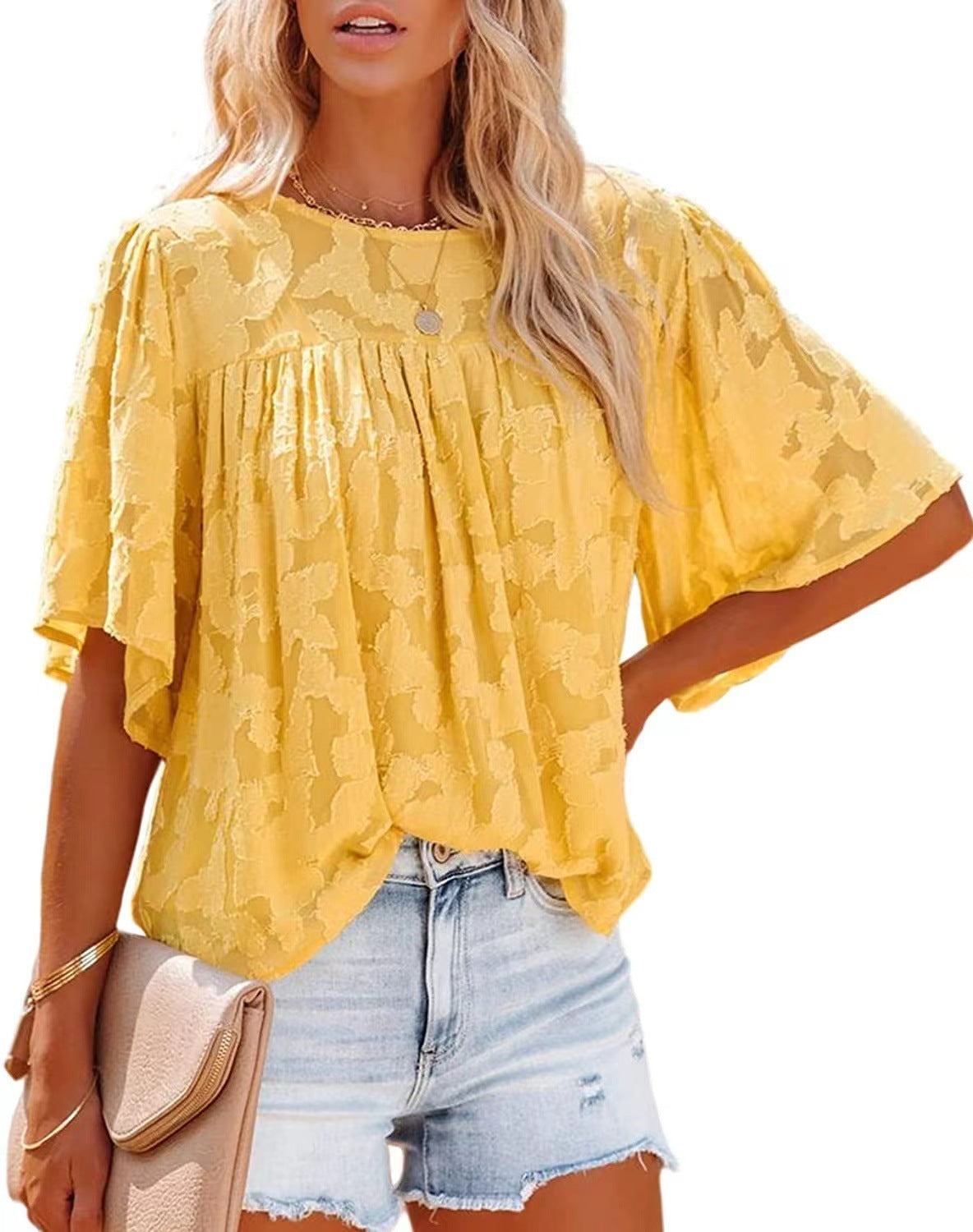 Women's Summer Bell Sleeve Little-girl Style Hollow-out Blouses