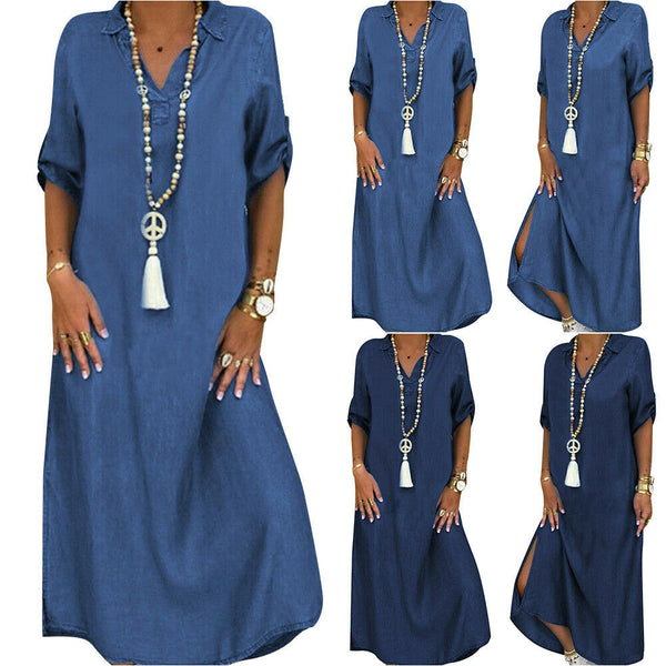 Women's Denim One-piece Solid Color Dress Dresses