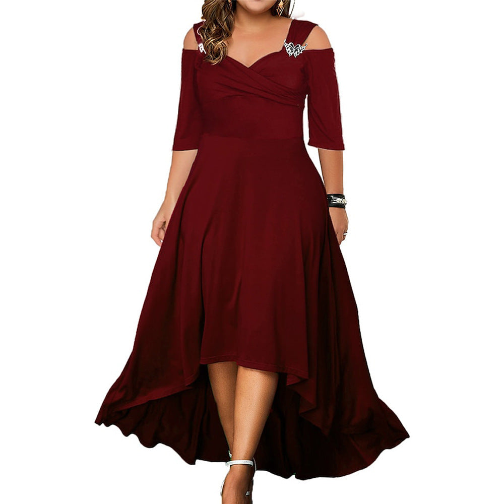 Women's Solid Color Sexy Strapless Large Swing Dresses