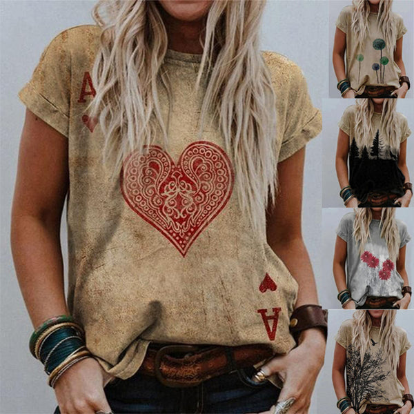 Women's Summer Casual Creative Printing Short-sleeved T-shirt Blouses