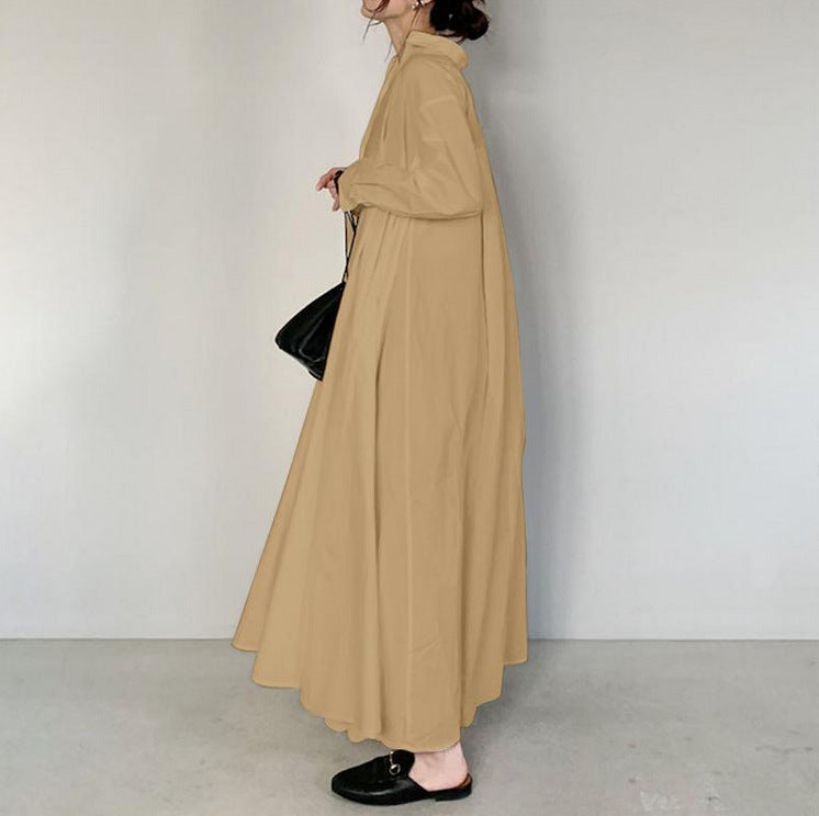 Elegant Pure Color Minimal Versatile Lapel Long Sleeve Dresses