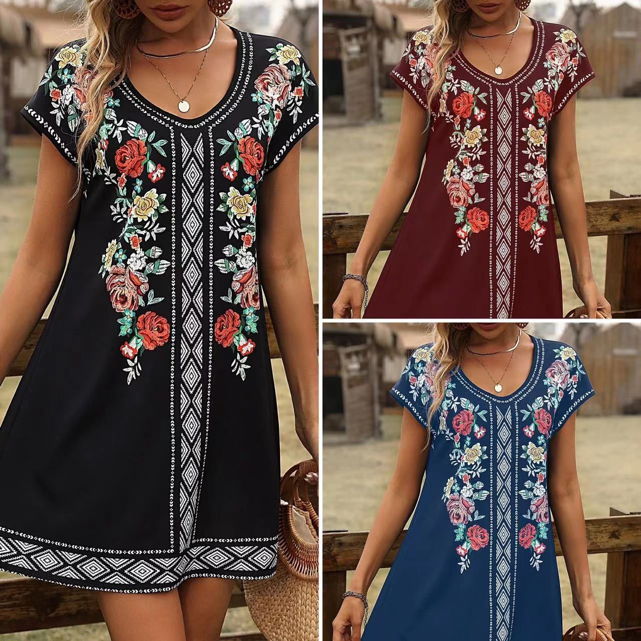 Women's Summer Short-sleeved Printed Loose Casual Dress Dresses