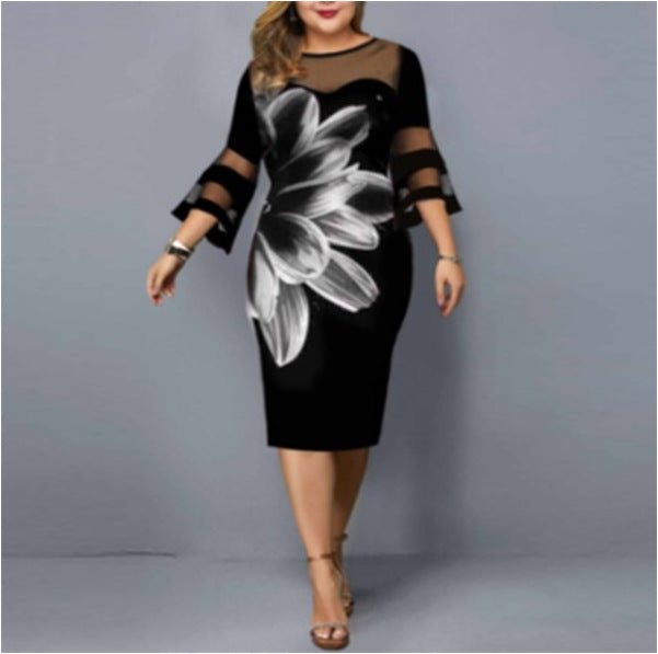 Women's Digital Printing Gauze Stitching Dress Dresses