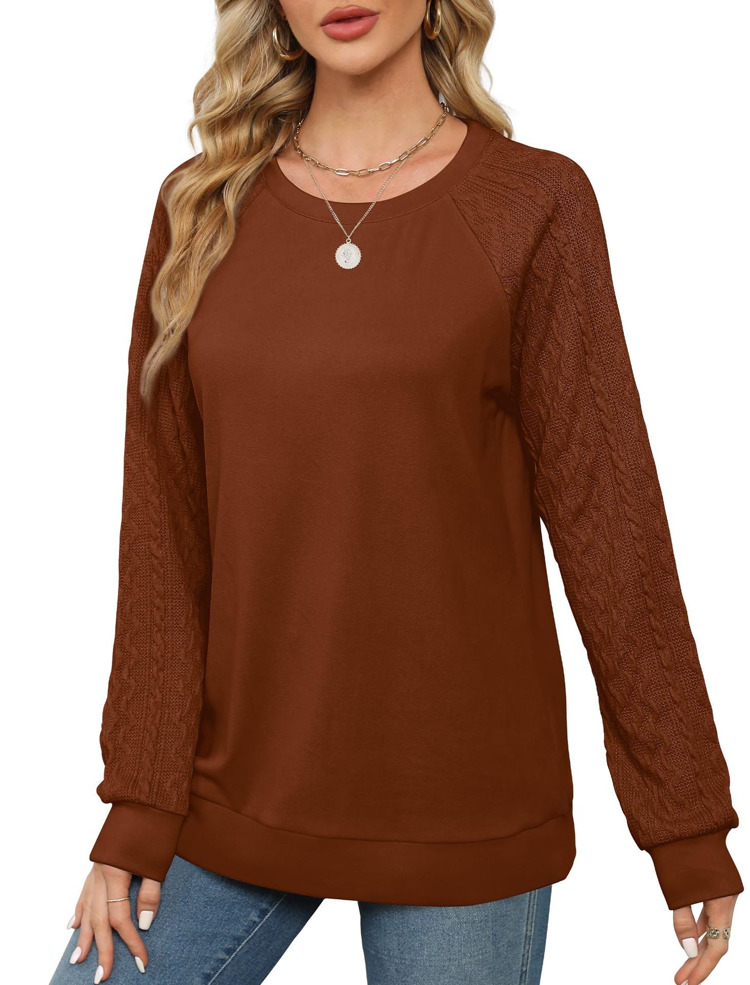 Women's Color Loose Long Sleeves Round Neck Sweaters