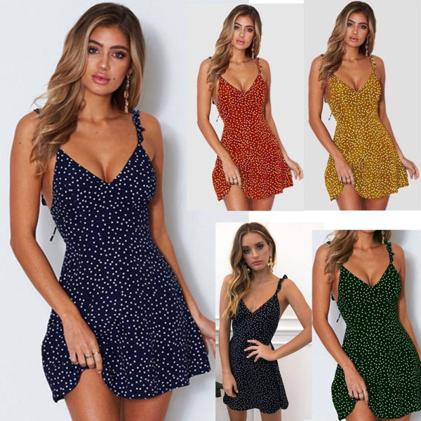 Women's Summer Dot Back Lace-up Fashion Dress Dresses