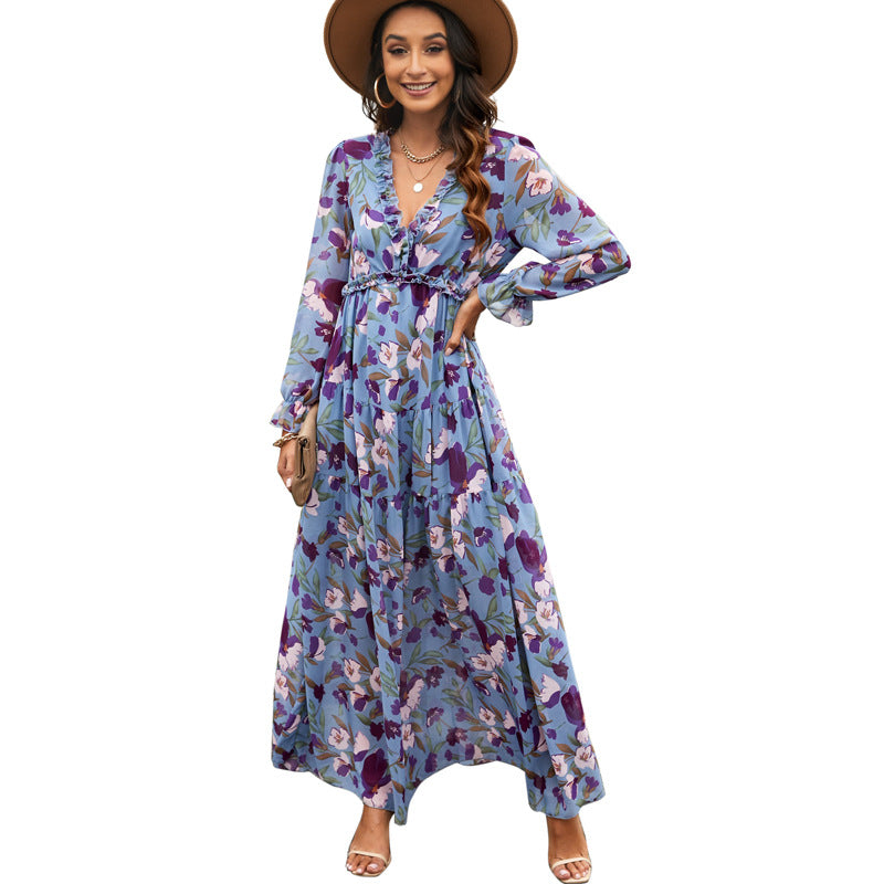 Women's Floral Dress Summer Simple Style Deep Dresses