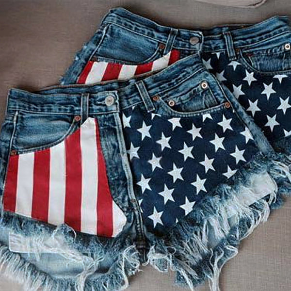 Beautiful Women's Flag Tassel Printed Denim Jeans