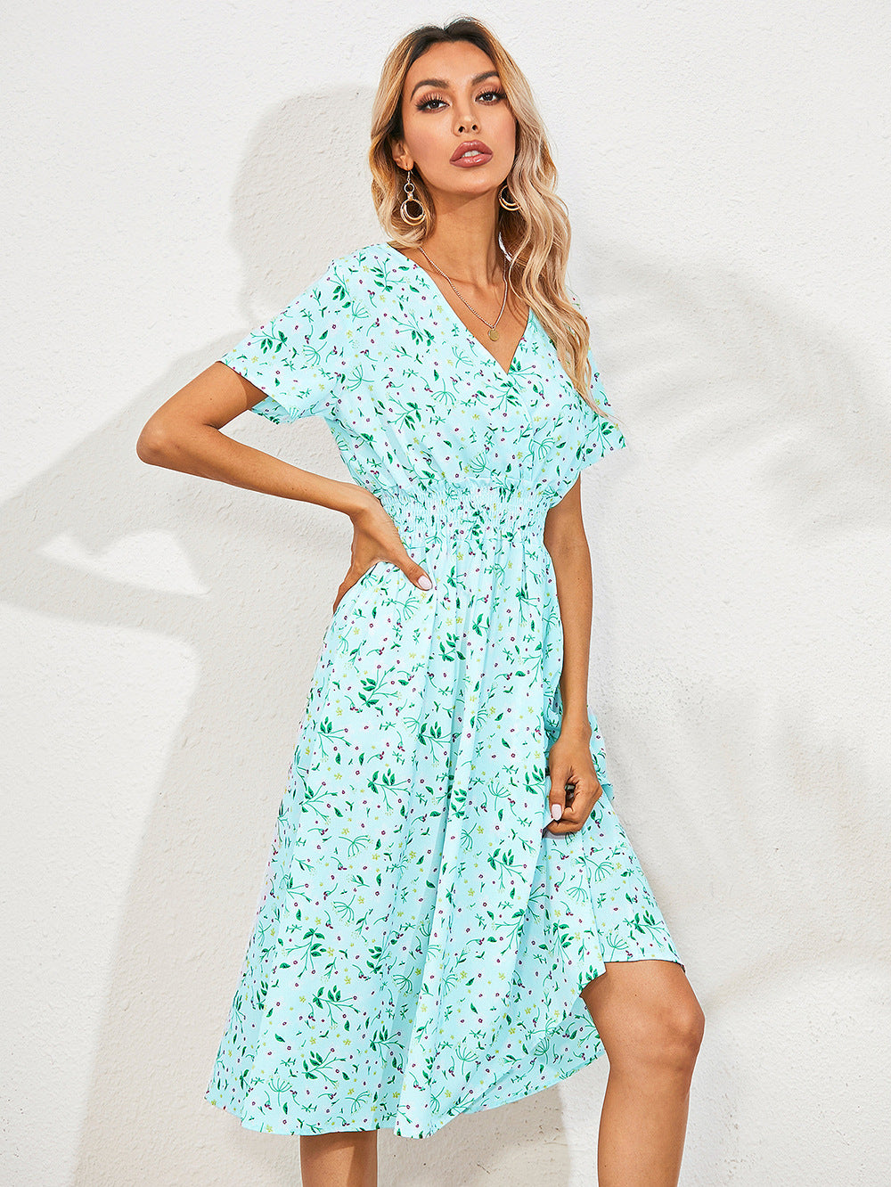 Women's Summer Floral Print Sleeve Dress Dresses