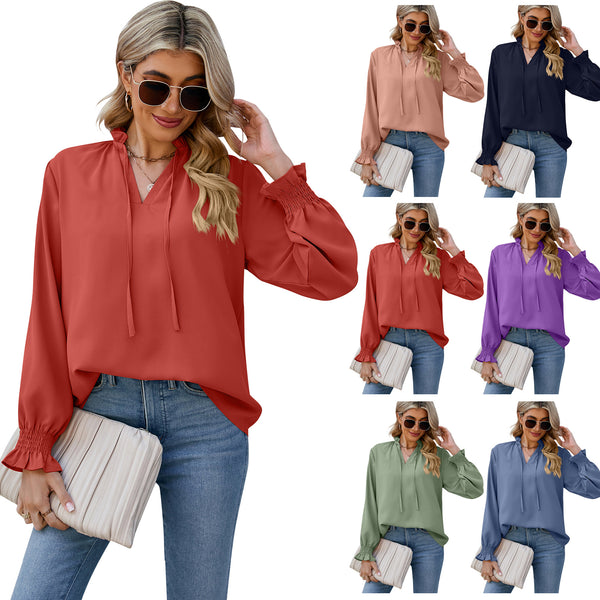 Popular Stylish Glamorous Self-tie Loose Soft Blouses