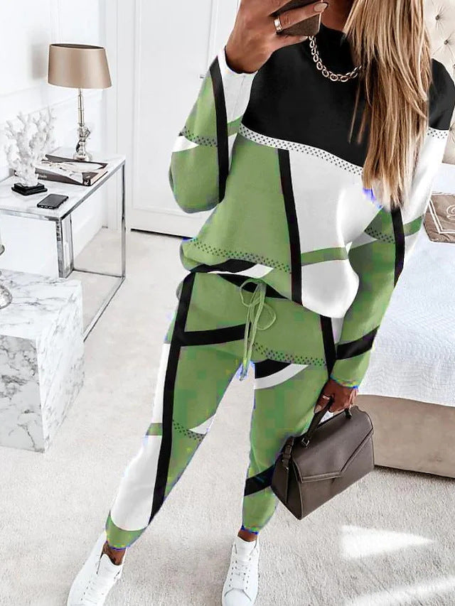 Women's Stylish Colorblock Printed Long Sleeve Suits