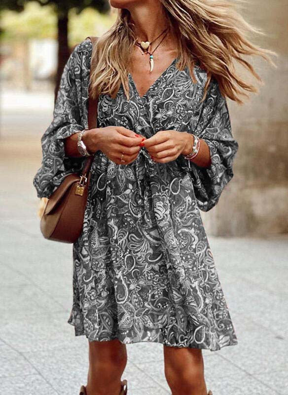 Summer Mid-waist Pullover Midi Sleeve Printed Dresses