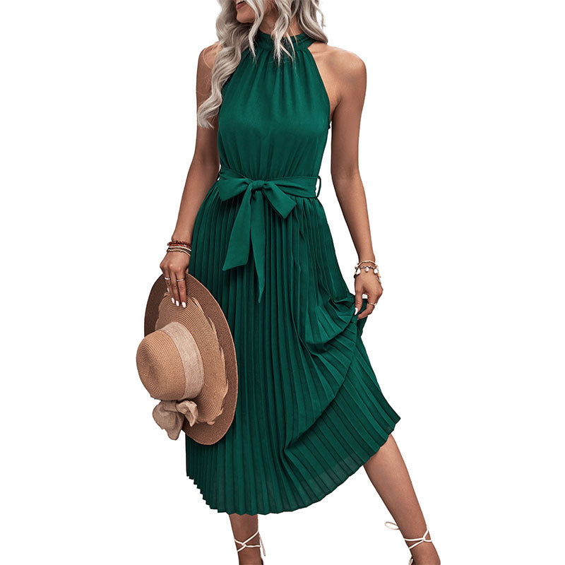 Women's Summer Fashion Wear Pure Color Halter Dresses