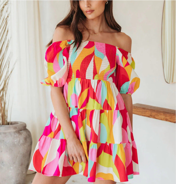 Pullover Geometric Pattern Sweet Lady Loose Dresses