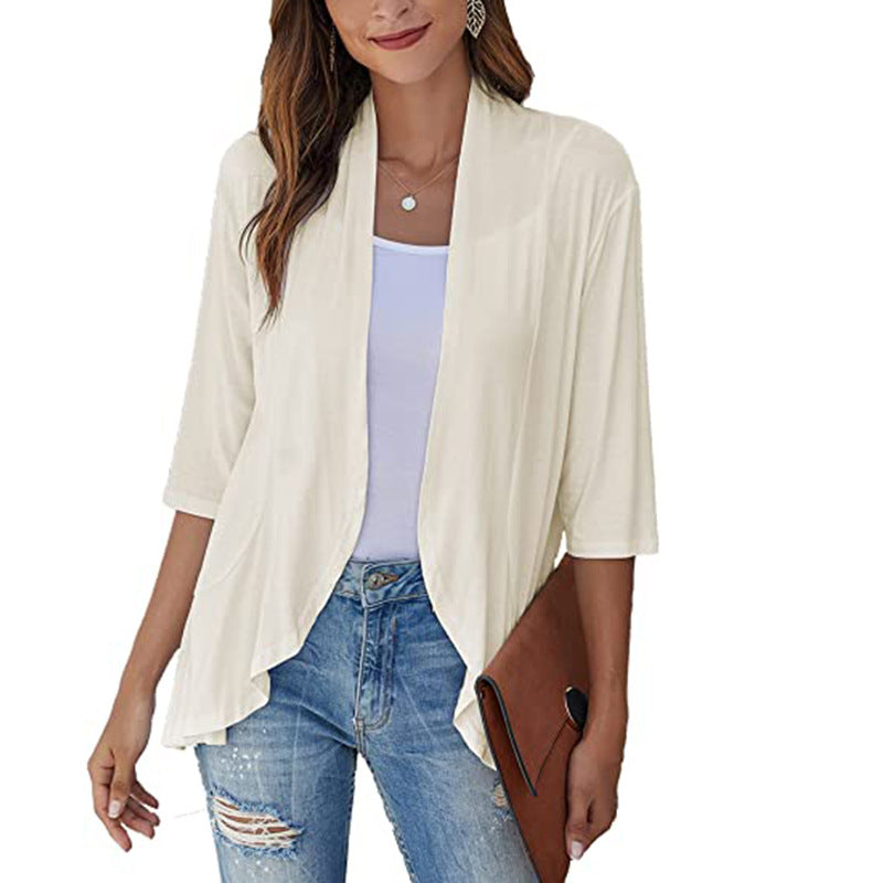 Women's Autumn Solid Color 3/4 Sleeve Ruffle Cardigans