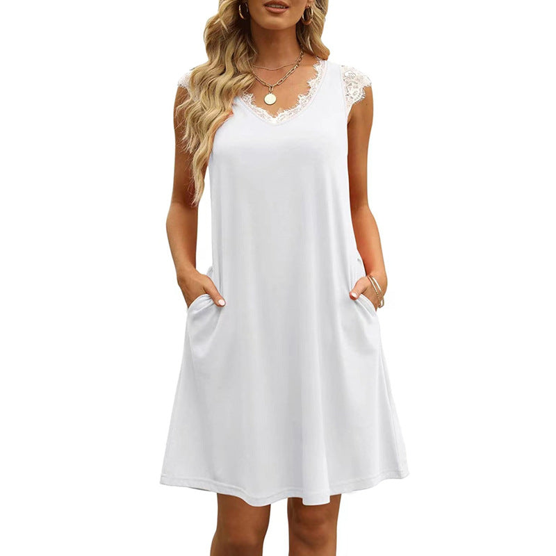 Women's Summer Collar Eyelash Solid Color Dresses