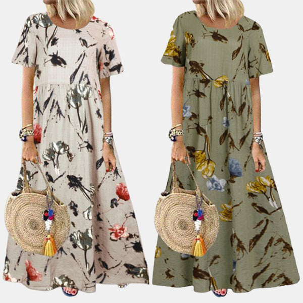 Women's Summer Vintage Little Fresh Floral Round Neck Dresses