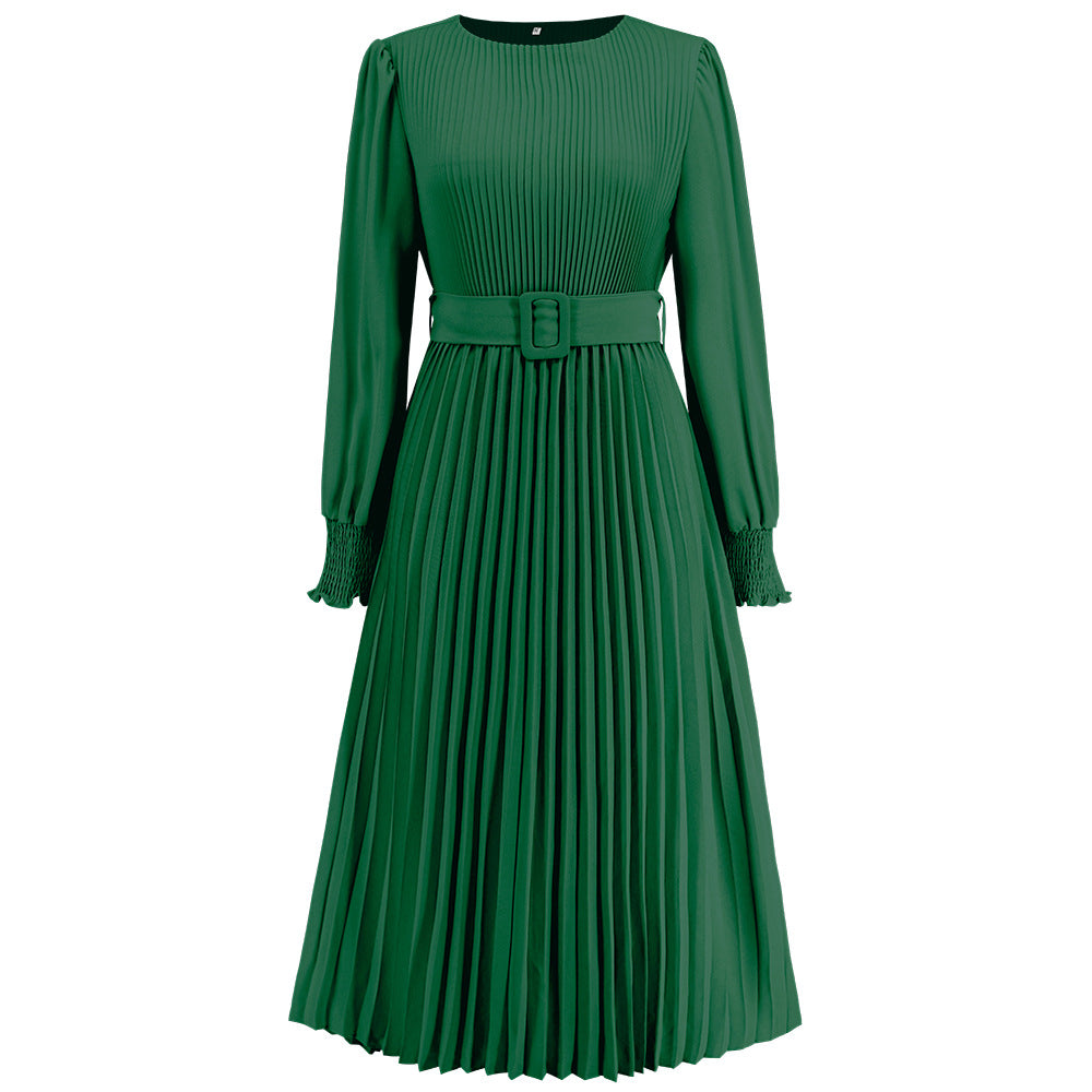 Long Sleeve Pleated A- Line Mid-length Skirts