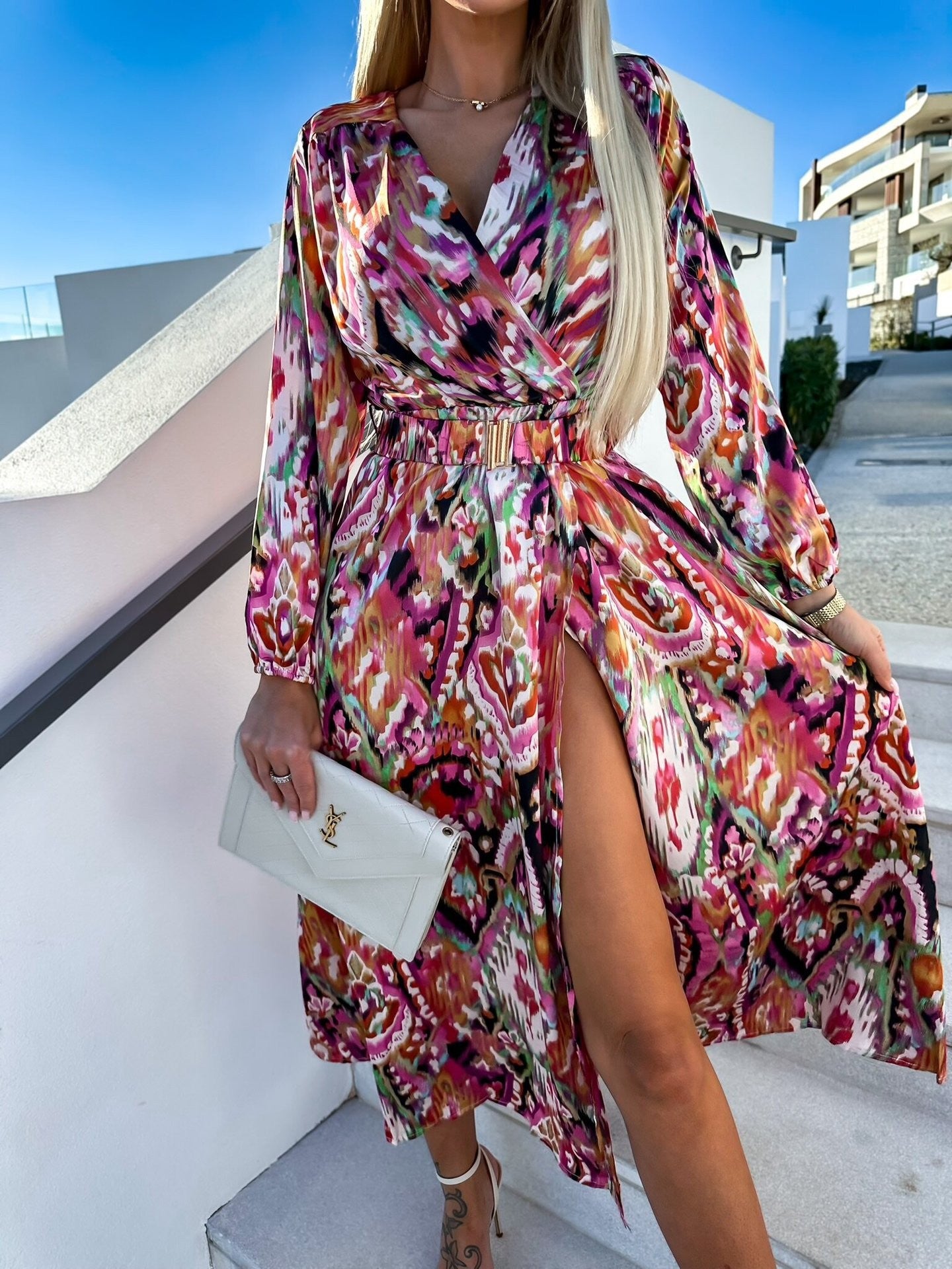 Women's Printed Long-sleeved Dress For Long Dresses