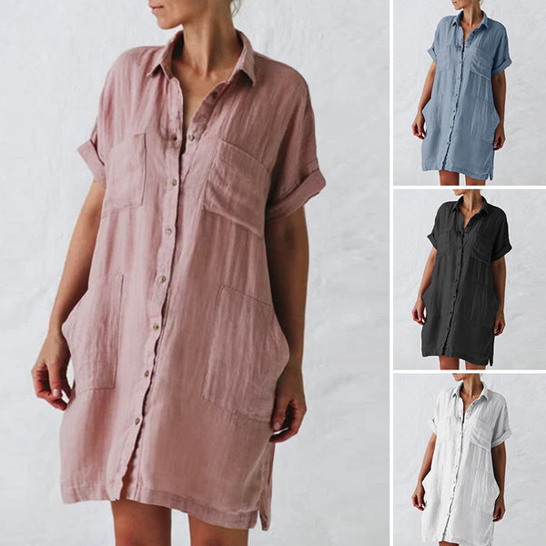 Cotton Linen Long Sleeves Irregular Pocket Dress Dresses