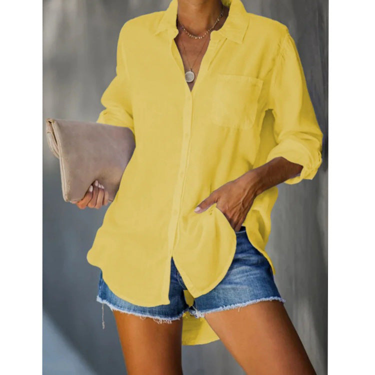 Women's Solid Color Large Casual Loose Breasted Blouses