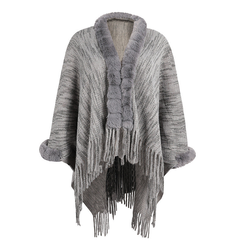 Durable Women's Tassel Shawl Fur Collar Coats