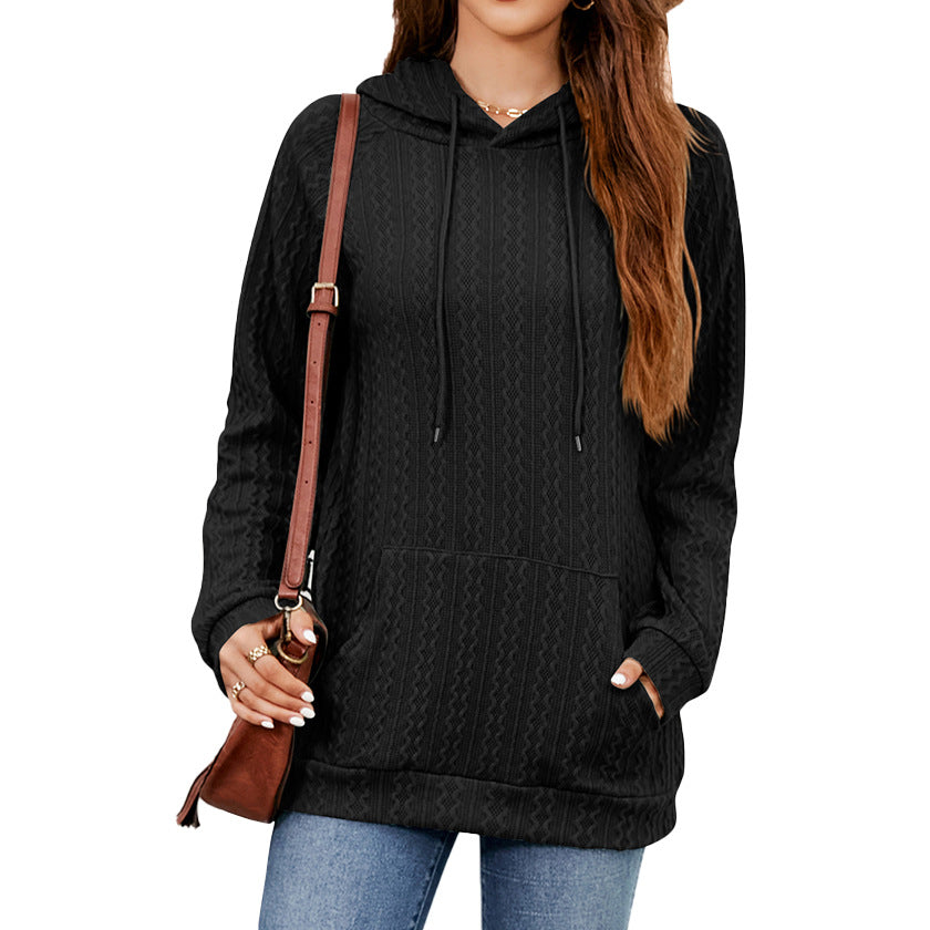 Damen-Pullover mit Kapuze, einfarbig, Kordelzug und Tasche