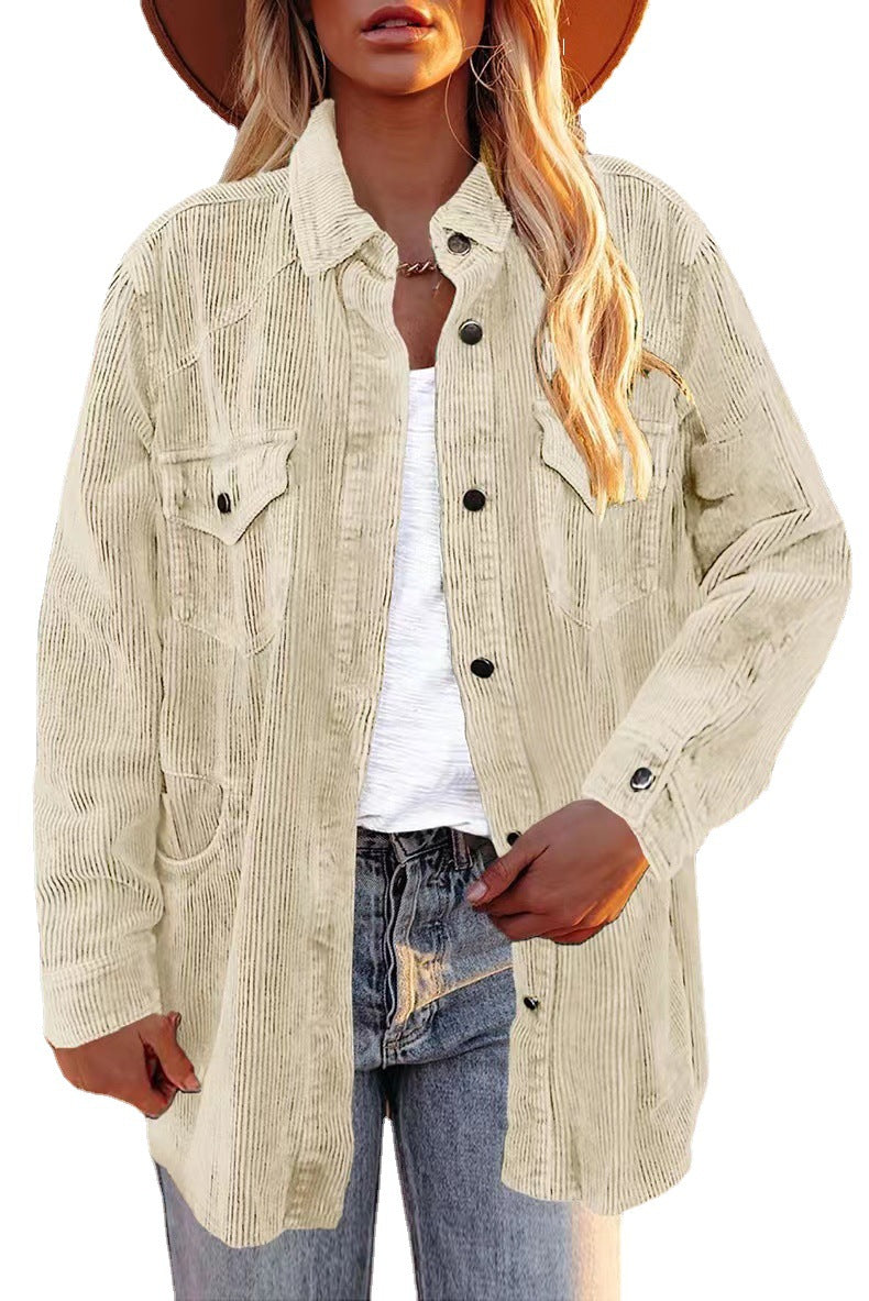 Women's Padded Corduroy Lapel Button Loose Casual Jackets