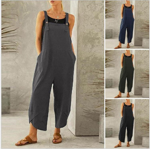 Women's Solid Color Casual Cropped Suspender Pants