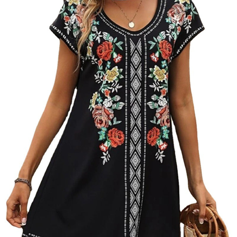 Women's Summer Short-sleeved Printed Loose Casual Dress Dresses