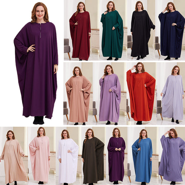 Large Swing Solid Color Batwing Sleeve Dresses