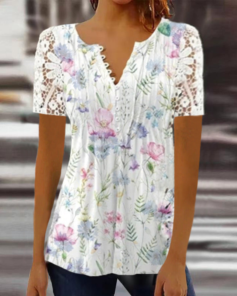 Women's Creative Summer Printed V-neck Sleeve Blouses