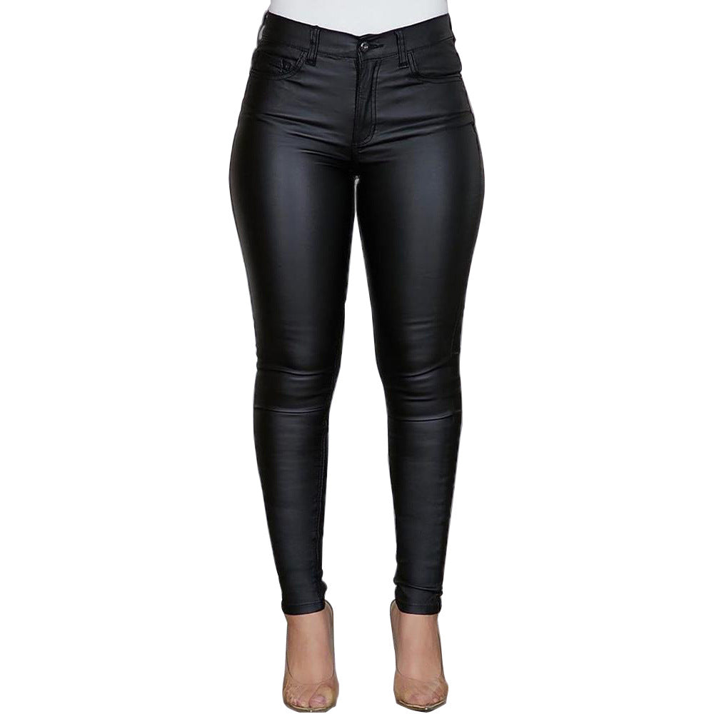 Women's Solid Color Leather Casual Sexy Skinny Pants