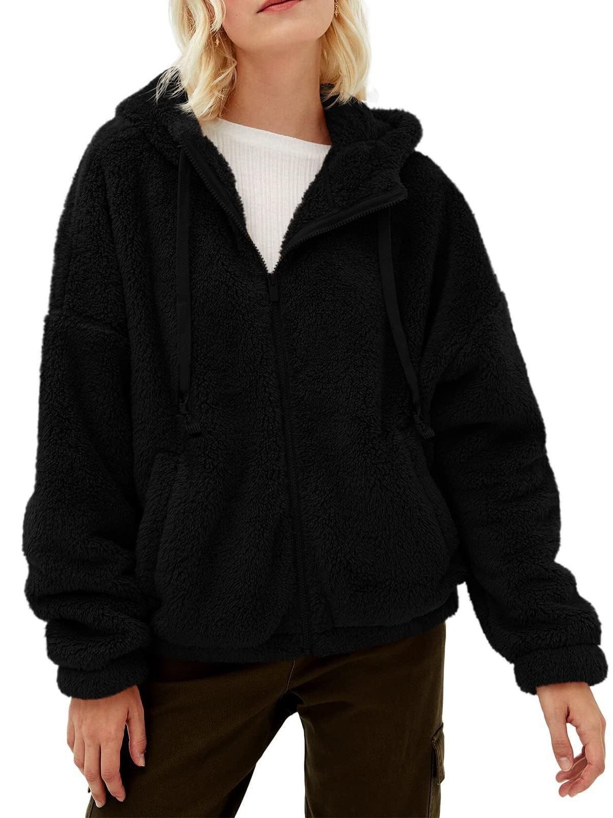 Women's Long Sleeve Zipper Casual Loose Hooded Sweaters