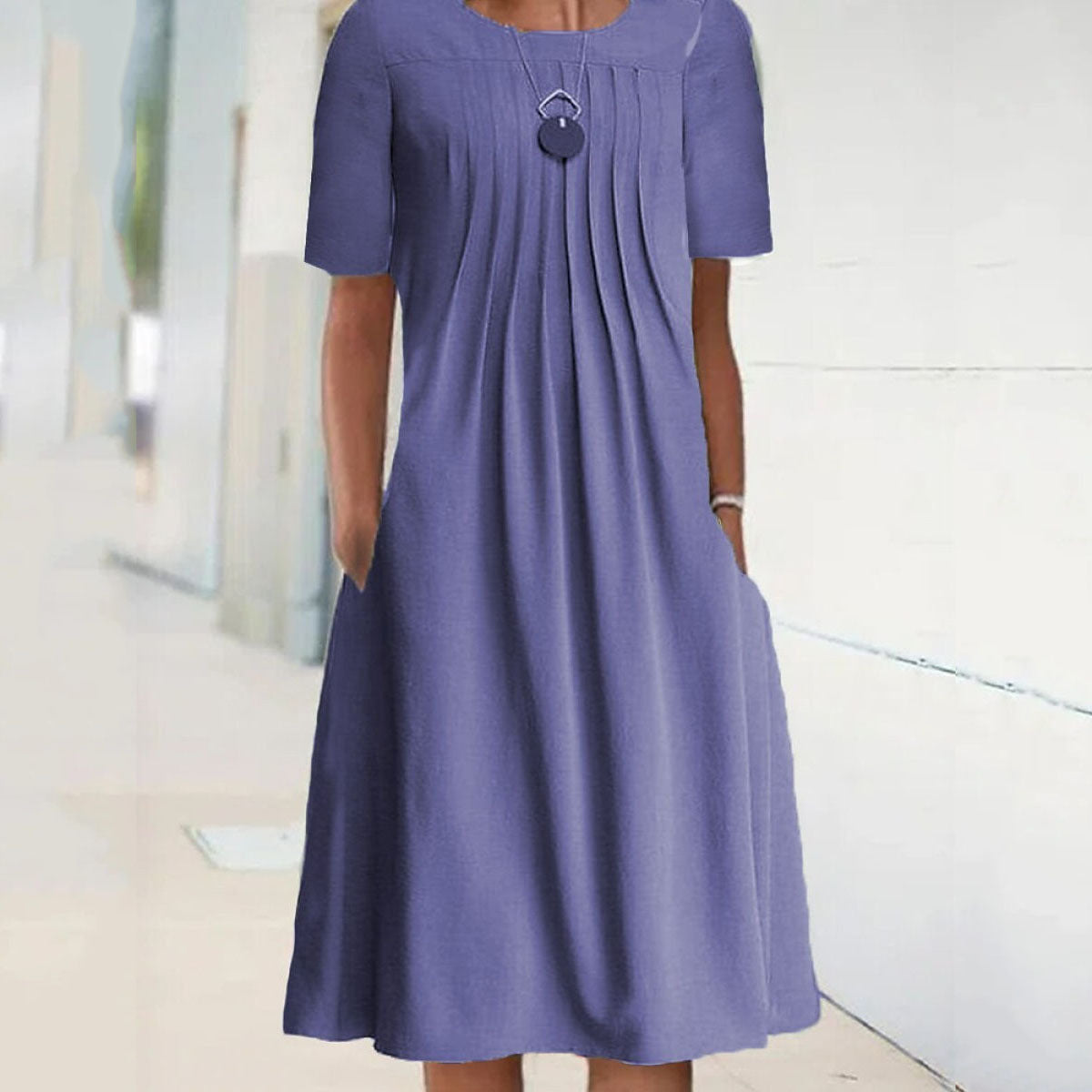 Women's Solid Color Round Neck Sleeve Mid-length Dress Dresses