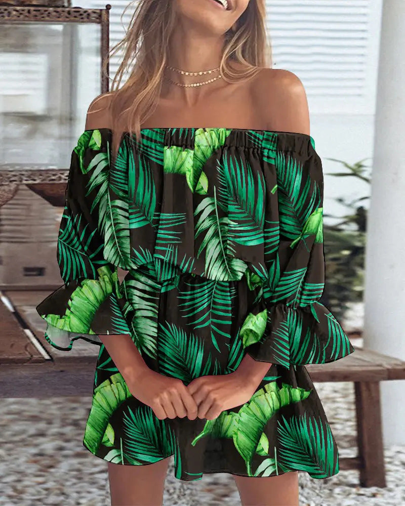 Women's Sexy Fashion Off-shoulder Printed Dress Dresses