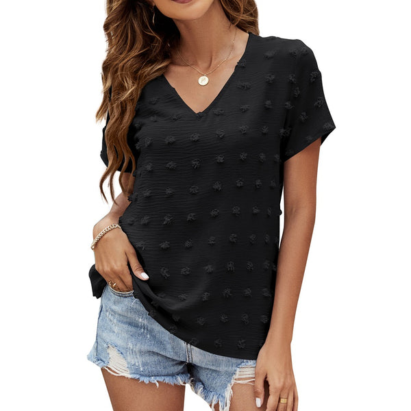 Women's Summer V-neck Chiffon Short-sleeved Shirt Blouses